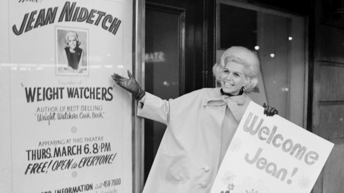 Weight Watchers handout photo shows Jean Nidetch, founder of Weight Watchers International, Inc., at Times Square in New York