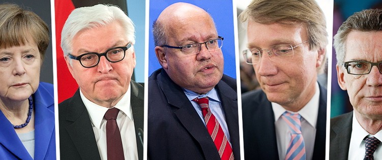 Geheimdienste: Angela Merkel, Frank-Walter Steinmeier, Peter Altmaier, Ronald Pofalla und Thomas de Maizière (von links). Collage: SZ.de