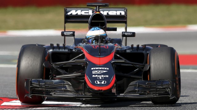 McLaren F1 driver Fernando Alonso of Spain drives his car during the first free practice ahead of the Spanish Grand Prix at the Circuit de Barcelona-Catalunya racetrack
