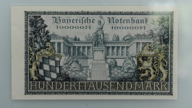 Giesecke & Devrient: Ein historischer Geldschein der Bayerischen Notenbank, der die Bavaria zeigt: Seit mehr als 160 Jahren produziert Giesecke & Devrient Banknoten.