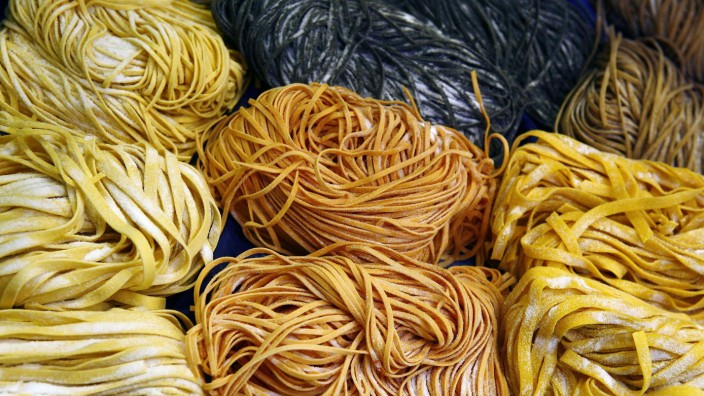 Pasta is displayed at the Alimentaria trade show in Barcelona