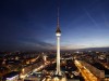 Berlin's city skyline, with the TV tower at Alexanderplatz square, is seen at sunset in Berlin