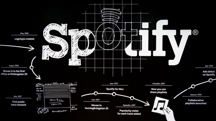 Online-Streaming: So hat sich Spotify bisher entwickelt: Eine Skizze mit den Erfolgen des Unternehmens in seinem Hauptsitz in Stockholm.