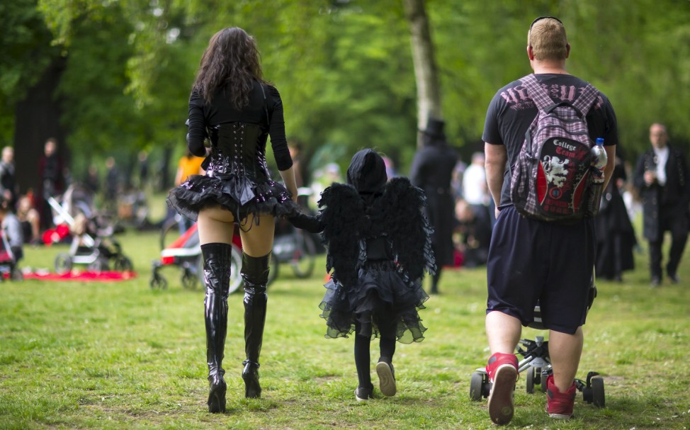 Revellers attend the Victorian Picnic during the Wave and Goth festival in Leipzig