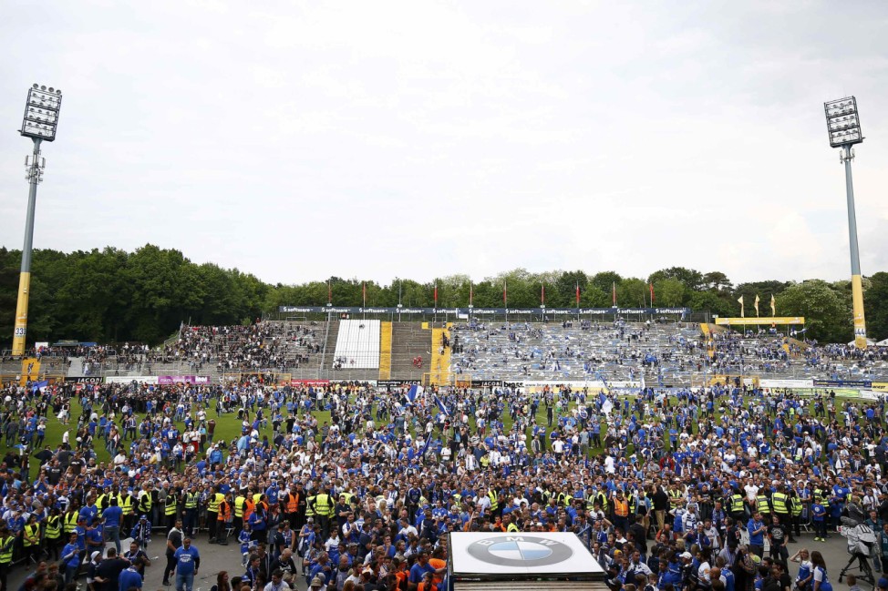 A general view shows the stadium of Darmstadt after their German Bundesliga second division soccer match against Sankt Pauli