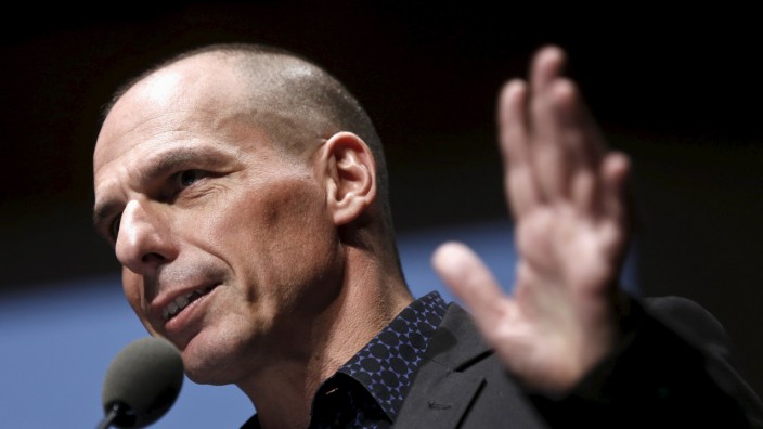 Greek Finance Minister Varoufakis delivers a speech during an economic conference in Athens