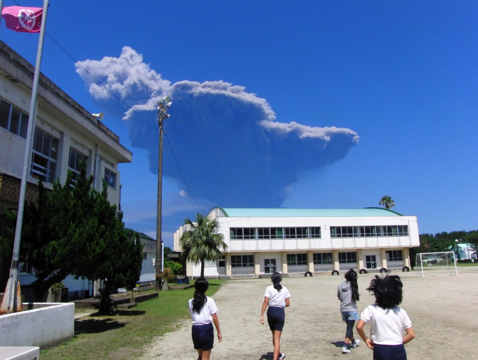 Volcanic smoke rises from Mt. Shindake on Kuchinoerabu Island