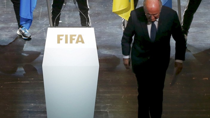 File picture shows FIFA President Blatter leaving stage after making speech during opening ceremony of 65th FIFA Congress in Zurich