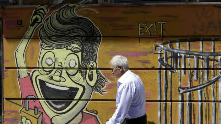 Griechenland: Graffiti in Athen. Der Euro wird scheitern, wenn für Athen die Regeln gebeugt werden.
