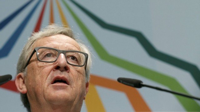 President of the European Commission, Jean-Claude Juncker speaks during a joint news conference at Elmau Castle