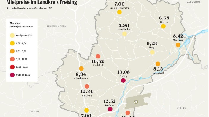 Mietpreise im Landkreis: SZ-Grafik