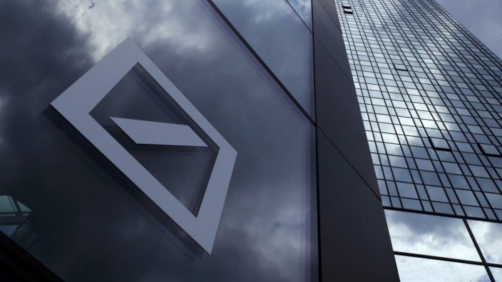 A Deutsche Bank logo adorns a wall at the company's headquarters in Frankfurt