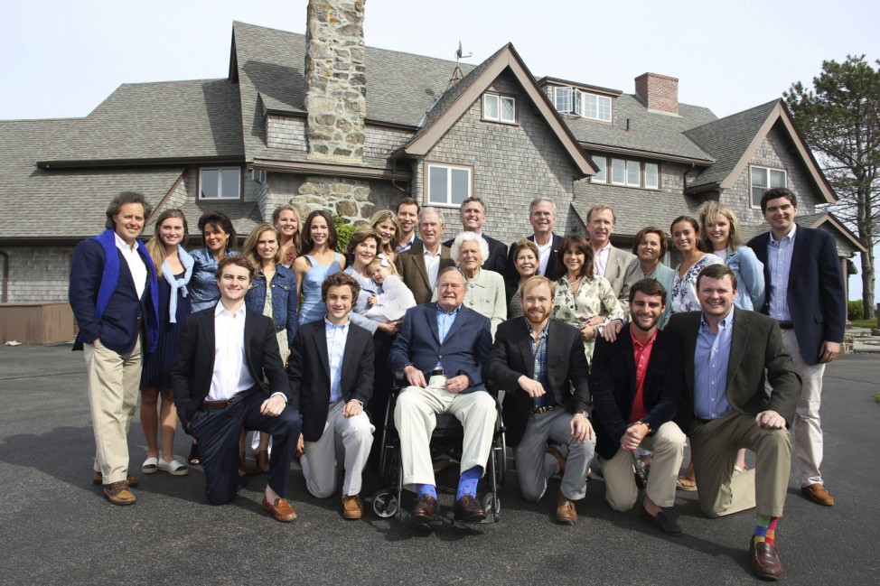 The extended Bush family poses for a portrait to celebrate the 90th birthday of Barbara Bush in this handout picture taken on Walker's Point in Kennebunkport, Maine