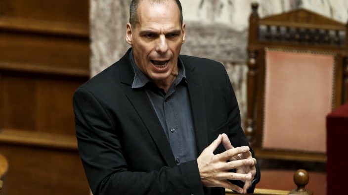 Greek Finance Minister Varoufakis answers a question during a parliamentary session in Athens