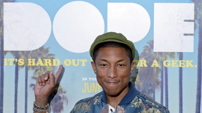 Pharrell Williams poses during the premiere of 'DOPE' in Los Angeles
