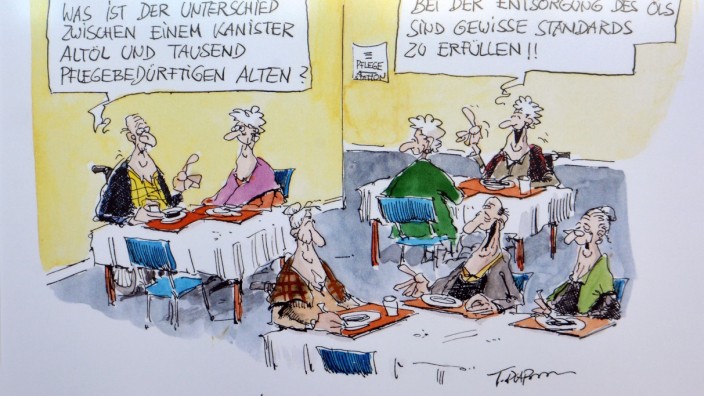 Germering: Fürs Altöl gibt es Standards: "Humor im Speisesaal" nennt Thomas Plaßmann diese Zeichnung.