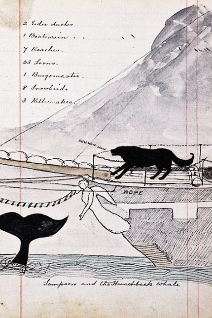 Tagebuch: Mit Hund und Fisch: eine Skizze von Doyle an Bord der Hope. Abb.: aus dem besprochenen Band
