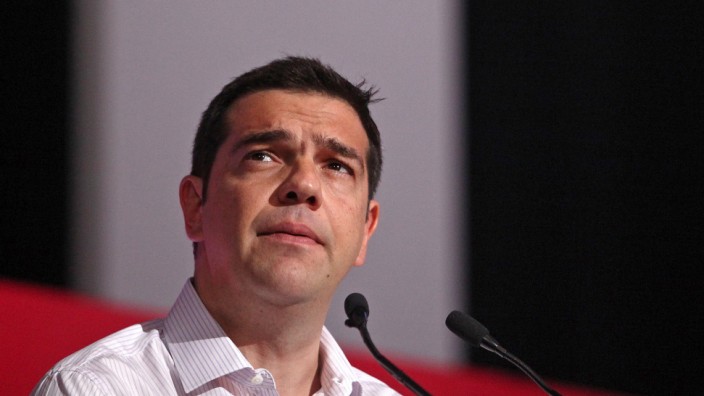 Greek Prime Minister Tsipras delivers his speech during a central committee of leftist Syriza party in Athens