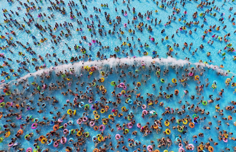 People cool off at a water park in Nanjing