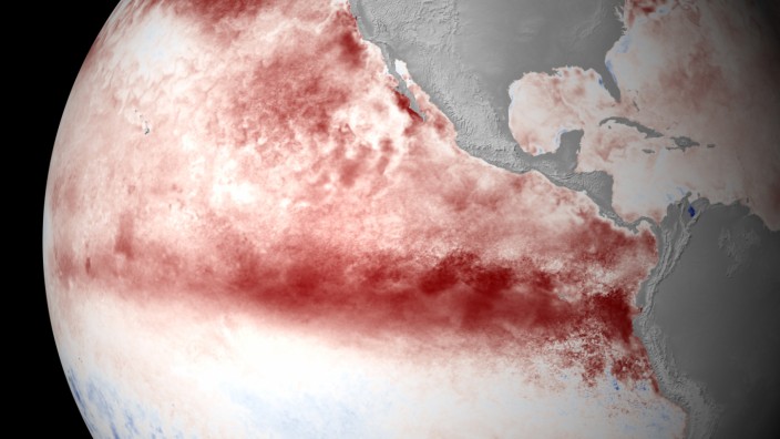 Meteorologie: Im östlichen Pazifik ist das Wasser zurzeit deutlich wärmer als normal - ein Hinweis, dass ein Rekord-"El Niño" bevorsteht.