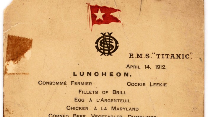 Letztes Mittagsmenü: Die Speisekarte vom letzten Mittagessen auf der Titanic.