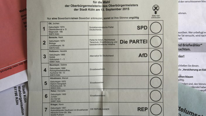 Stimmzettel für die OB-Wahl in Köln