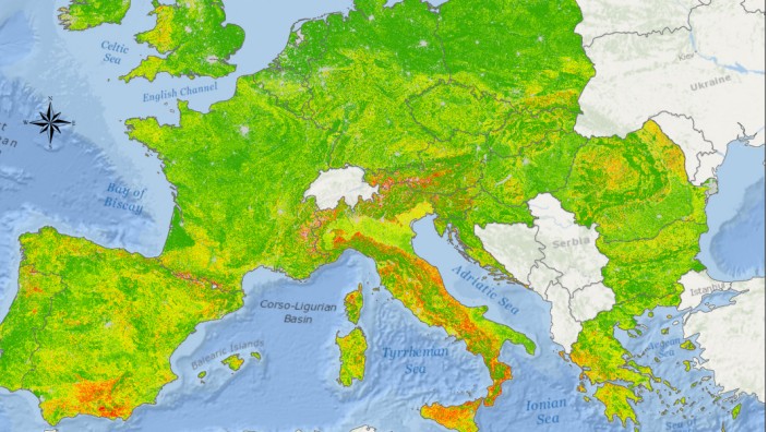 Erosion: Die Erosion ist besonders im Süden der Europäischen Union ein Problem. (Klicken Sie auf die Karte für eine bessere Übersicht.)