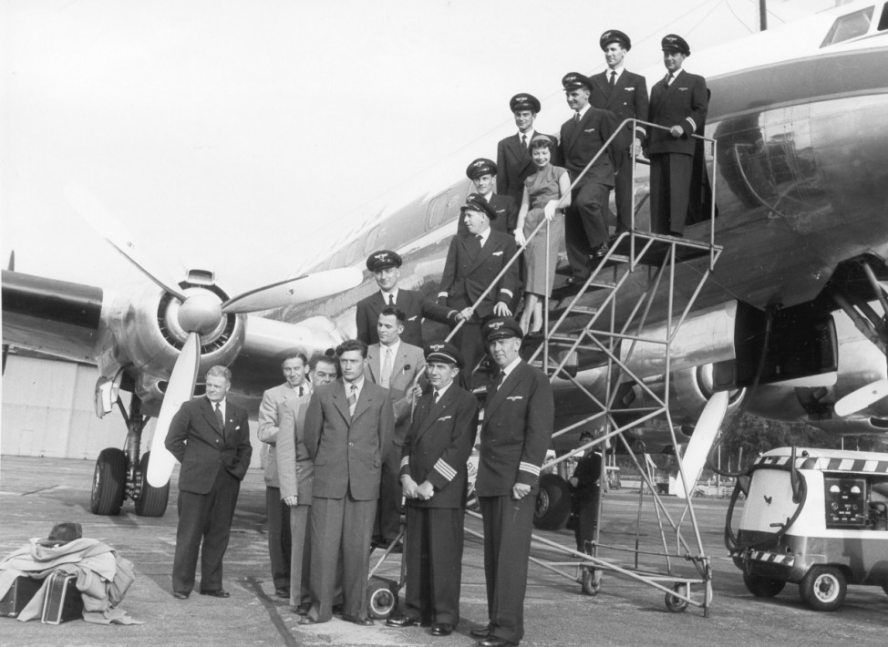 Besatzungen der Lufthansa vor der Moskau-Reise Adenauers, 1955