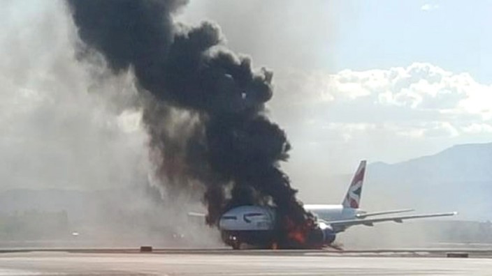 British Airways plane catches fire