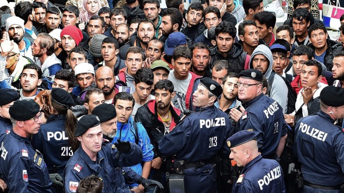 Refugees waiting for trains in Austria