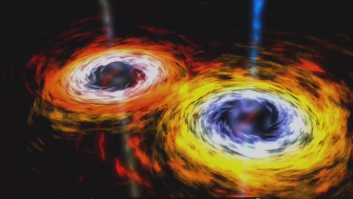 Astronomie: Simulation der Nasa: Wenn zwei Schwarze Löcher miteinander verschmelzen, entstehen Gravitationswellen