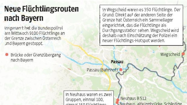 Flüchtlinge: Flüchtlingsrouten nach Bayern. Zum Vergrößern bitte klicken. SZ-Grafik