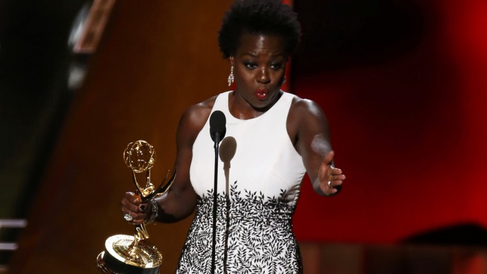 Viola Davis accepts her award during the 67th Primetime Emmy Awards in Los Angeles