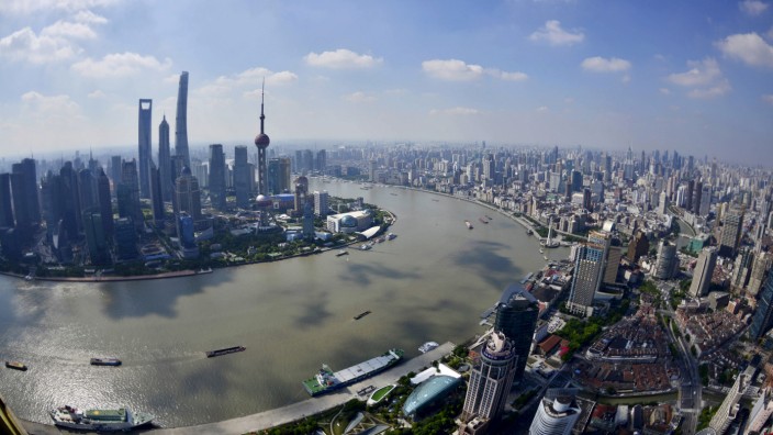 A general view shows the Shanghai city skyline on a sunny day in Shanghai