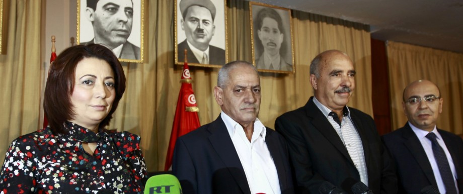 File photo of Tunisia's National Dialogue Quartet leaders before a news conference in Tunis