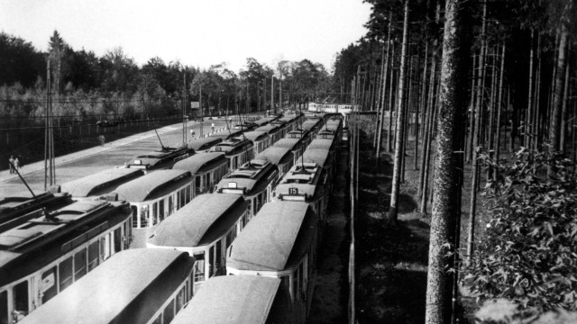 Hinterstellanlage, Ansturm am Wochenende Tram Grünwald Straßenbahn 1937