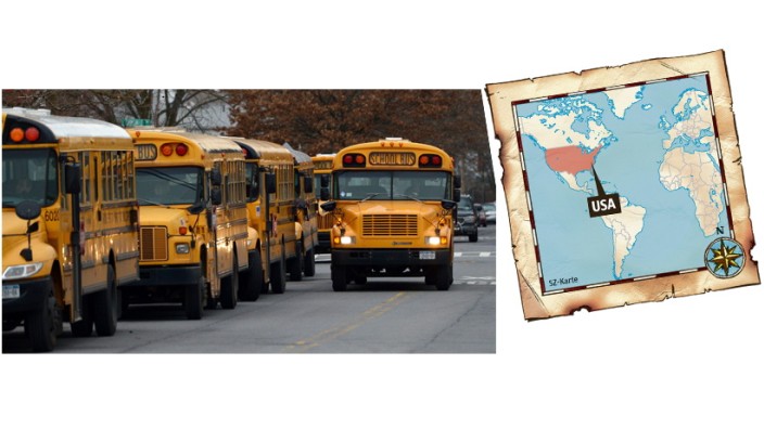 Woanders ist's anders: Die gelben Busse dürfen nur von Schülern benutzt werden. Die Farbe ist vorgeschrieben und heißt "Schulbus-Gelb".