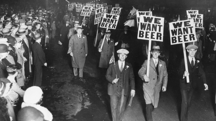 Protestmarsch von Gewerkschaftsmitgliedern zur Zeit der Prohibition in Newark, 1931