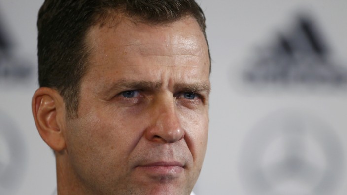 Bierhoff, manager of Germany's national soccer team, addresses the media during a news conference in Munich