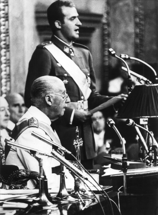 Spanischer Prinz Juan Carlos und General Francisco Franco, 1969