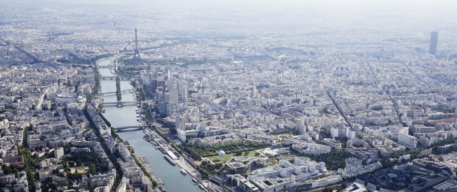 A file photo shows an aerial view shows the Paris skyline