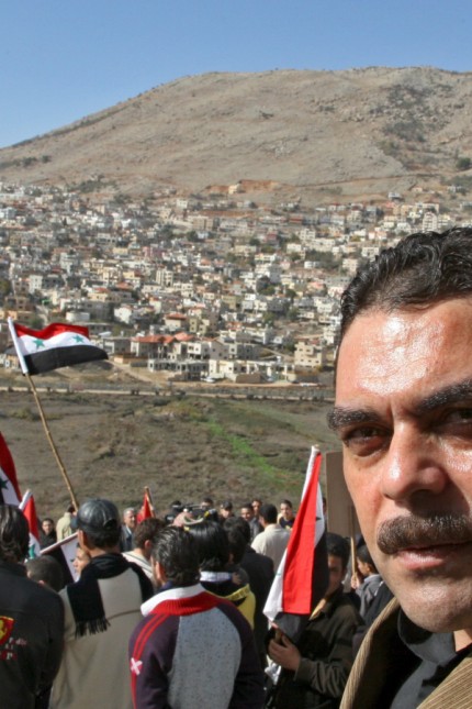 Released Lebanese prisoner Samir Kontar attends a rally at Ain al-Tineh village on the Syrian side in the Golan Heights