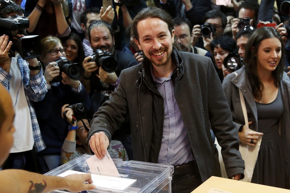 Podemos (We Can) party leader Pablo Iglesias casts his vote in Spain's general election in Madrid