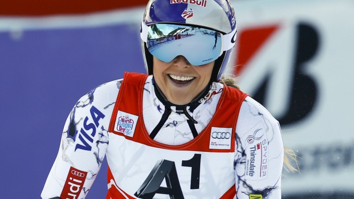 Vonn of the US reacts following the women's Super G race of the Alpine Skiing World Cup in Zauchensee