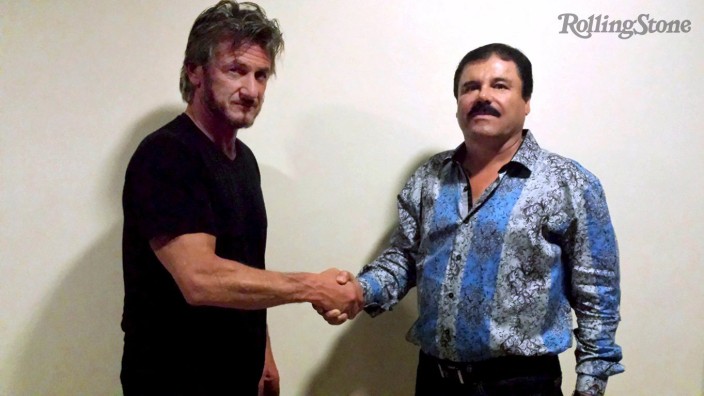 Undated Rolling Stone handout shows actor Sean Penn shaking hands with Mexican drug lord Joaquin 'Chapo' Guzman in Mexico