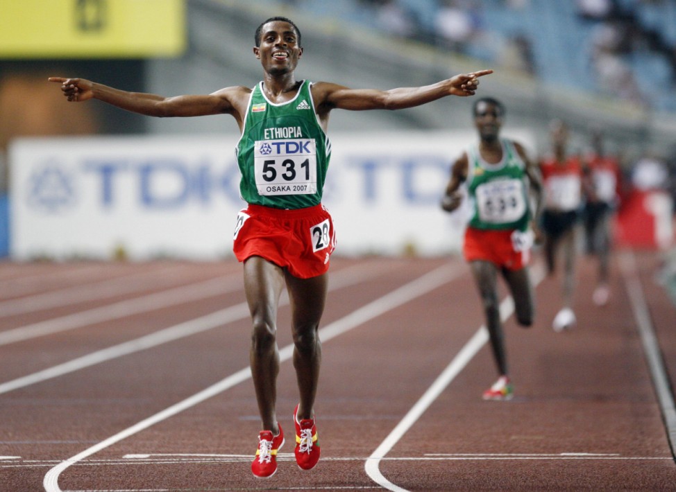 Bekele of Ethiopia wins the men's 10,000 metres men's final  at the 11th IAAF World Athletics Championships in Osaka