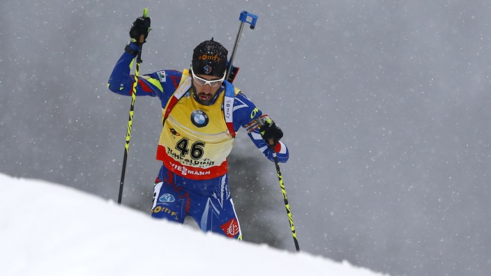 Biathlon: Der überragende Mann im Schneetreiben in Ruhpolding: Martin Fourcade aus Frankreich.