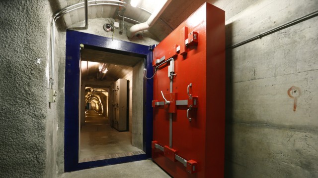 Two heavy doors protect a tunnel inside a former Swiss mlitary command bunker near Attinghausen