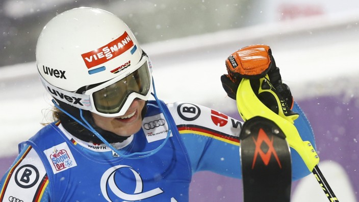 Willibald of Germany reacts following the women's Alpine Skiing World Cup slalom race in Flachau
