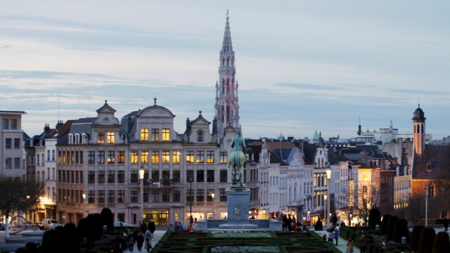 The city hall on Brussels' Grand Place (back C) is pictured from Mont des Arts
